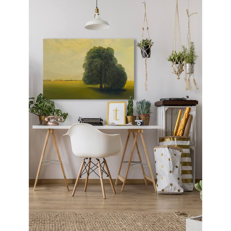 'Green Fields and Lone Tree' Painting Print on Wrapped Canvas