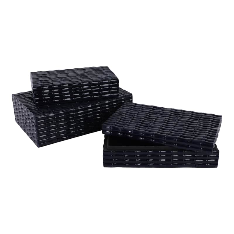 Resin Wood Storage Boxes Textured Design (Set of 3) - 3/4" Blue - 12" x 8" x 4"