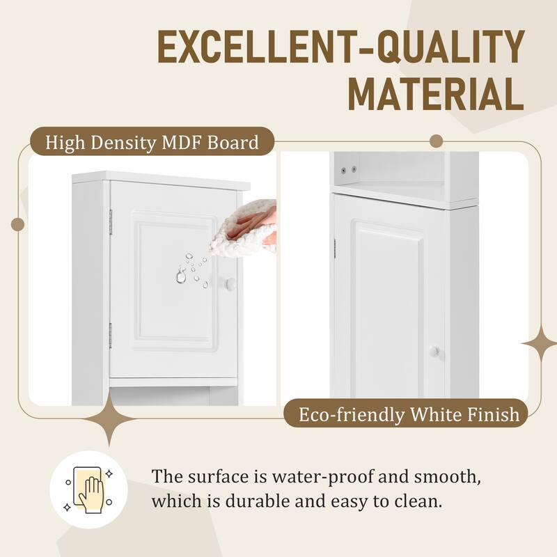 Multi-Functional Corner Cabinet Tall Bathroom Storage Cabinet with Two Doors and Adjustable Shelves, Open Shelf