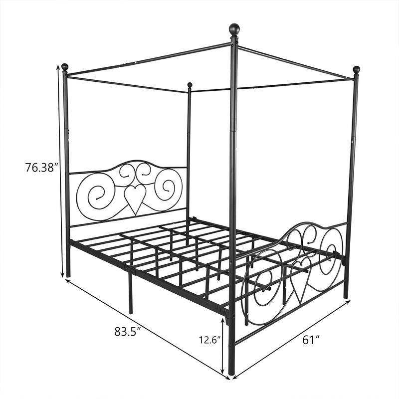 Metal Canopy Bed Frame Queen Black