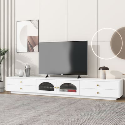 TV Stand with Fluted Glass Doors, Elegant and Functional Media Console for TVs Up to 90''