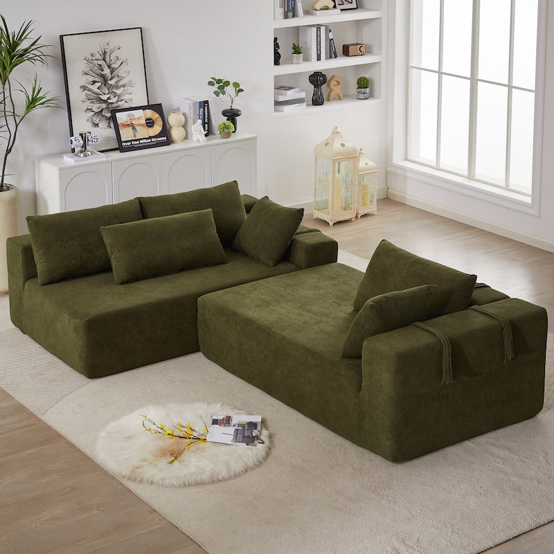 L Shaped Modular Sectional Sofa with Chaise Lounge, Oversized Chenille Upholstered Sofa, Deep Seat Sofa with 6 Pillows