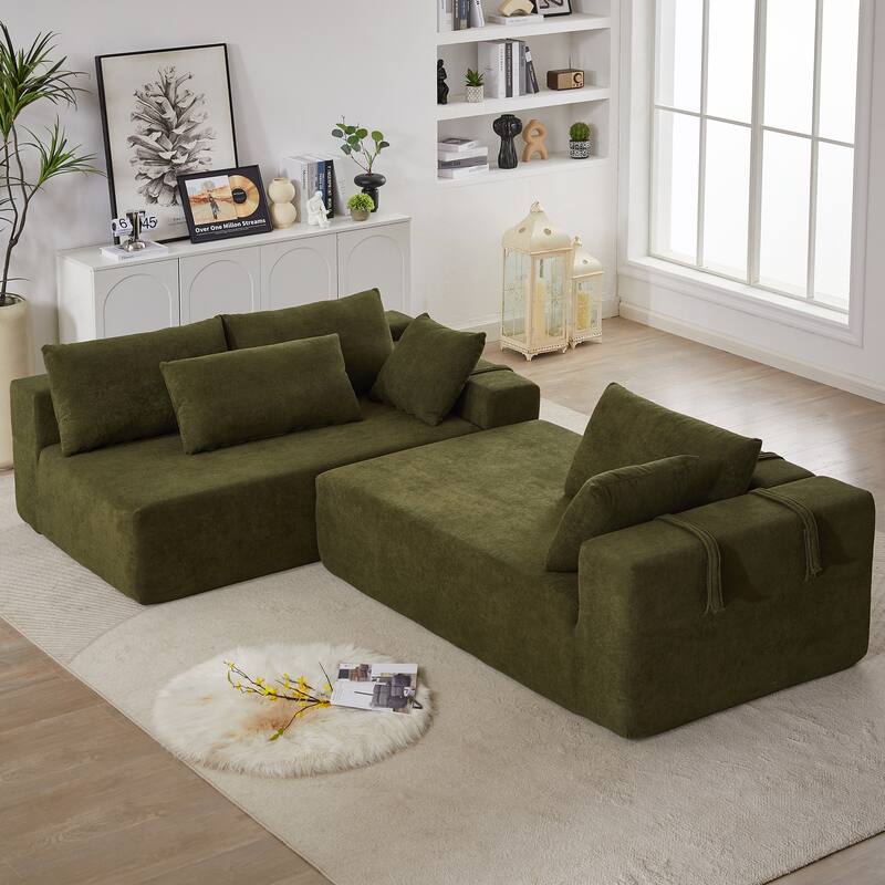 Modern Chenille Upholstered Sectional Sofa Couch Set,Modular L Shaped Sectional Living Room Sofa Set With 6 Pillows(Left Chaise)