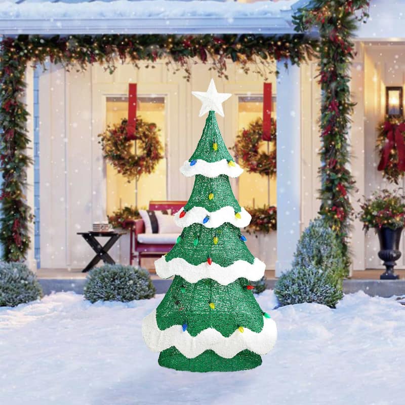 Glitzhome 56"H Lighted Christmas 3D Mesh Tree Decor with 171 LED Lights - 3D Mesh Tree