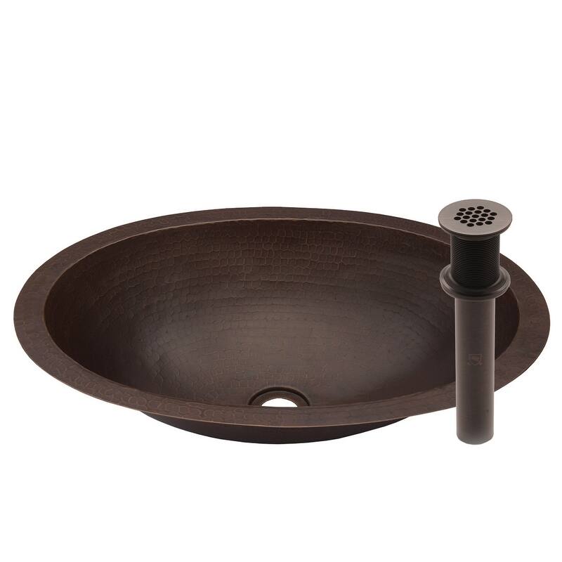 Miseno Oval 11" Copper Drop-In or Undermount Bathroom Sink - Hand-Hammered Antique Copper