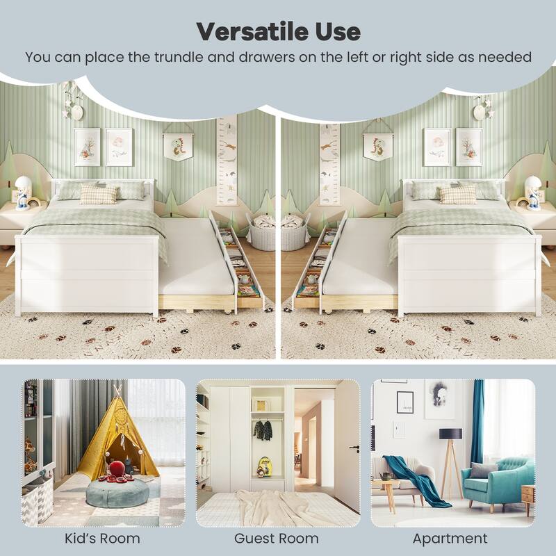 Gymax Full Size Bed Frame w/ Twin Trundle & 3 Storage Drawers