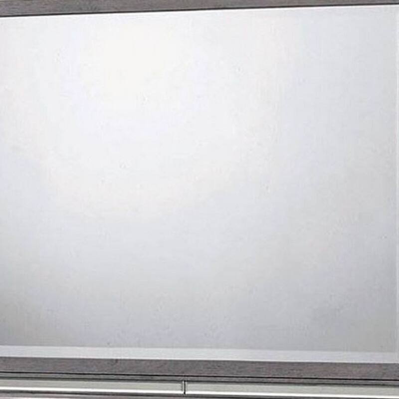49 Inch Wooden Contemporary Mirror with LED, Light Gray