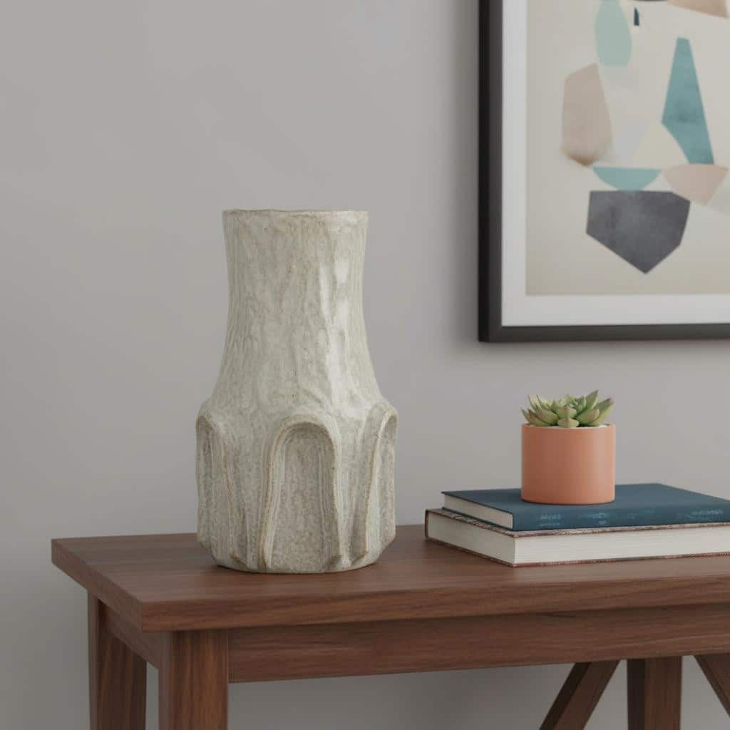 12" Sage And Gray Round Ceramic Table Vase - 7.10