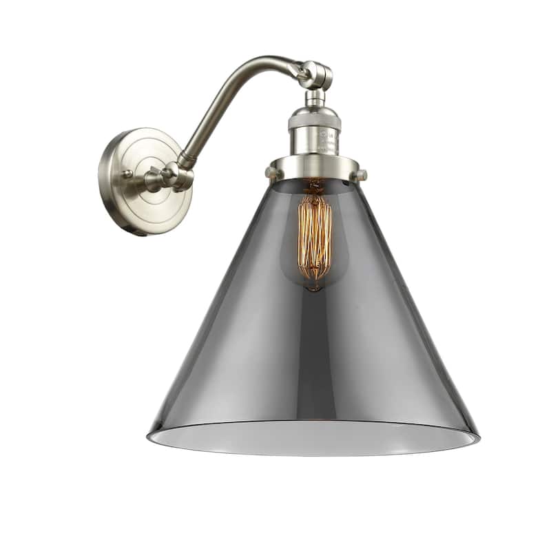 Innovations Lighting X-Large Cone Single Light 14" Tall Bathroom - Brushed Satin Nickel / Smoked