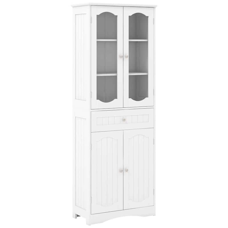 Costway 63" Tall Bathroom Cabinet with Tempered Glass Doors Adjustable - See Details - White