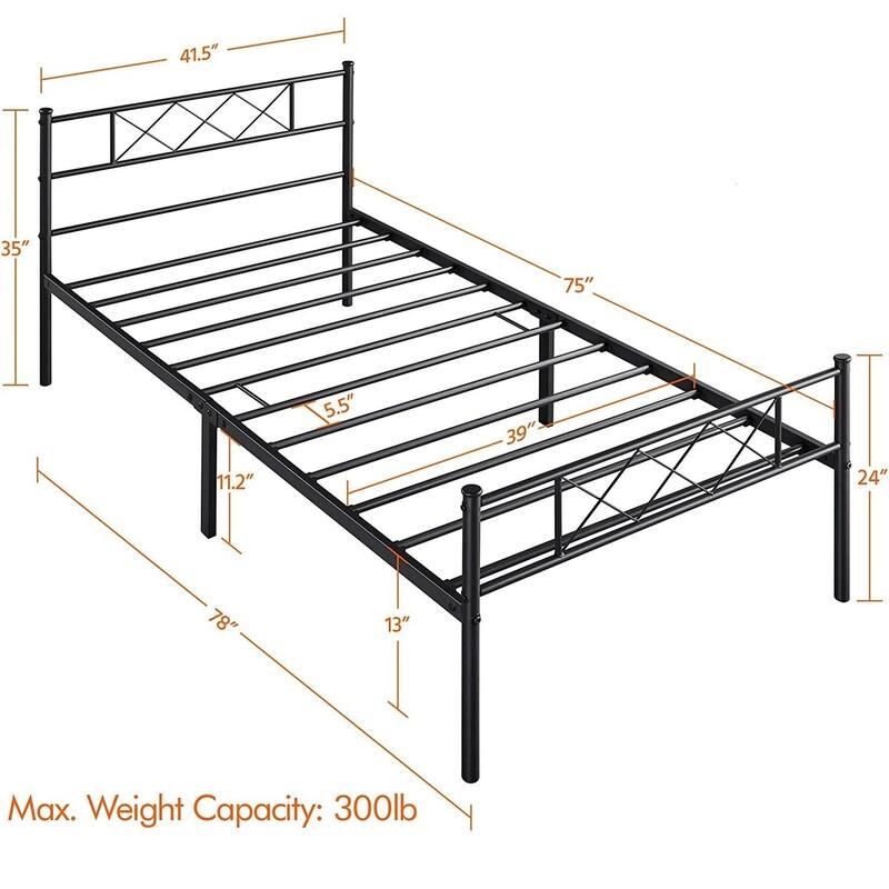 Traditional Powder Coated Slatted Metal Platform Bed