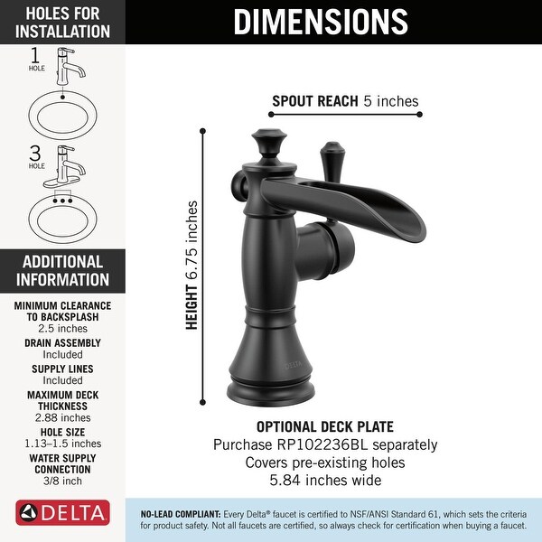 Delta Cassidy Single Hole Waterfall Bathroom Faucet with Pop-Up