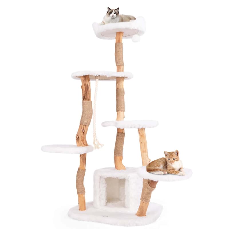 Costway 66" Tall Solid Wood Cat Tree with Perch Condo Jute Scratching - See Details