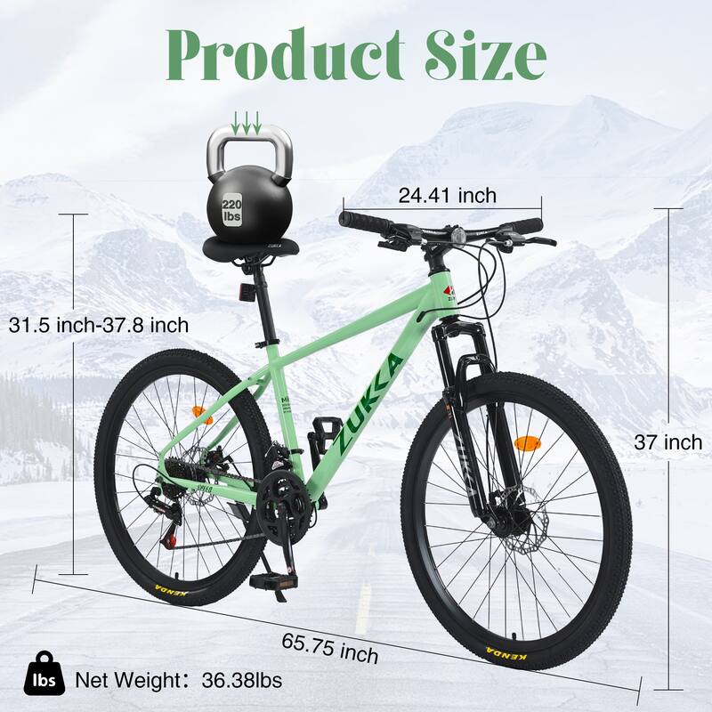 26 Inch Mountain Cycling Bike, 24 Speed Road Bicycle w/Dual Disc Brakes, Suspension Fork KENDA Tires for Teens, 16 Years and Up