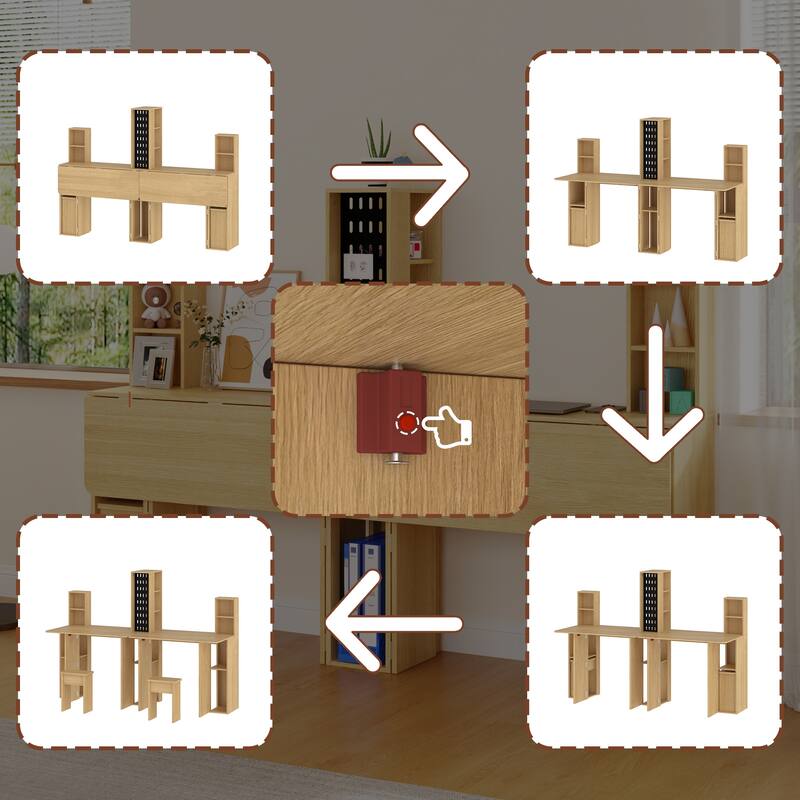 3-in-1 Folding Study Desk Multifunctional Writing Desk for 2 Kids