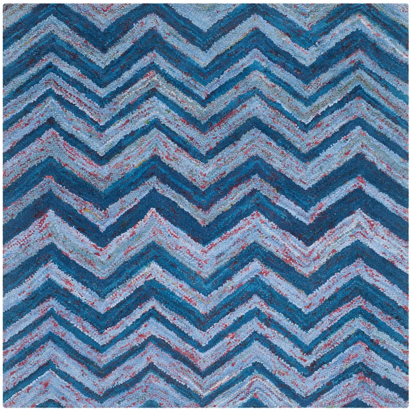 SAFAVIEH Handmade Nantucket Arijana Contemporary Cotton Rug - 6' Square - Blue/Multi