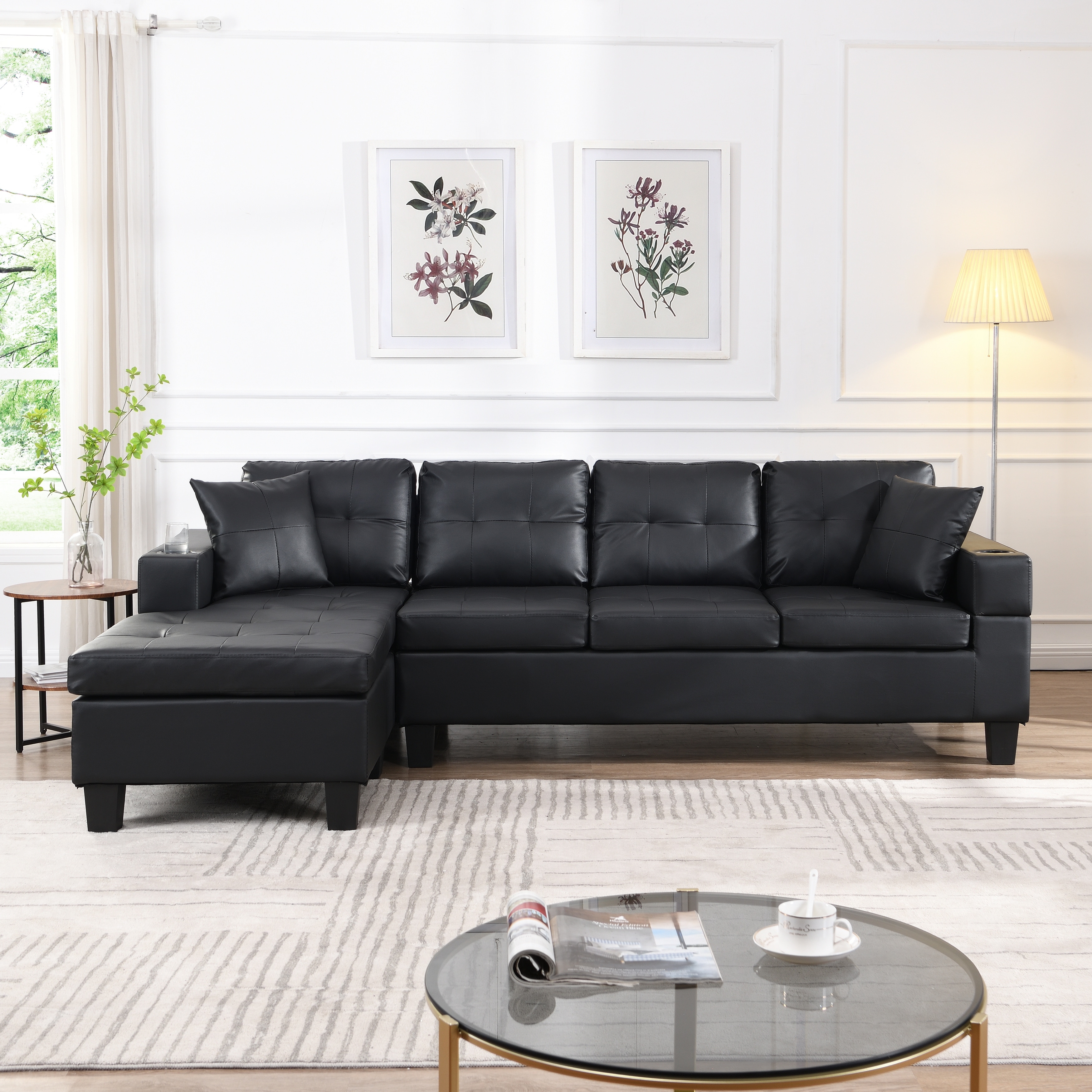 Black leather top sectional near me