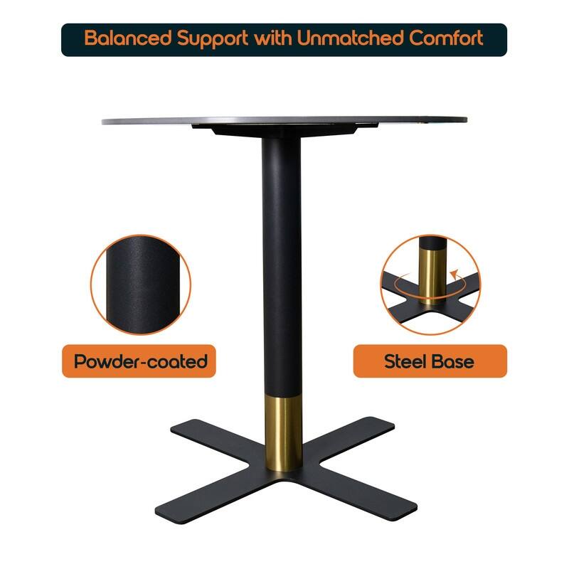 Vail Round Dining Table 36 in. Sintered Stone Tabletop in Black Stainless Steel Cross X-Shape Pedestal Base