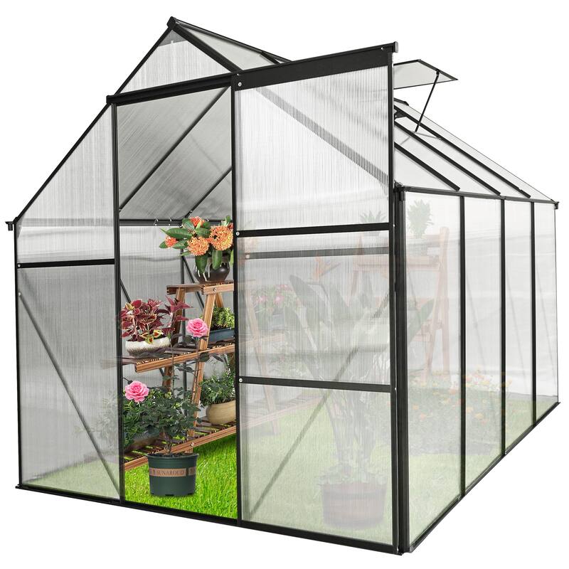 6 x 8 FT Polycarbonate Greenhouse Raised Base and Anchor Aluminum