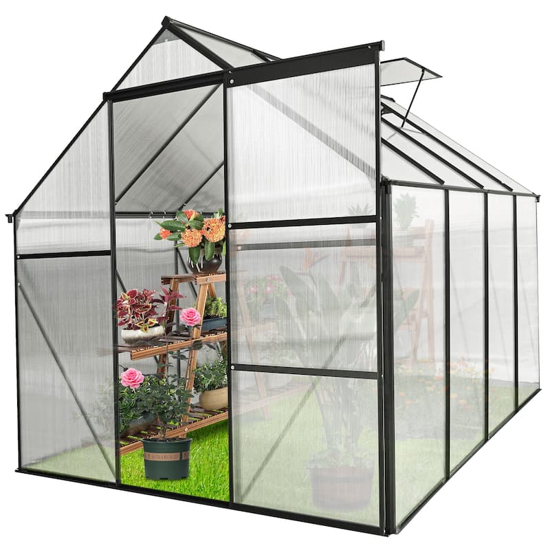 6x8 FT Polycarbonate Greenhouse Raised Base and Anchor Aluminum