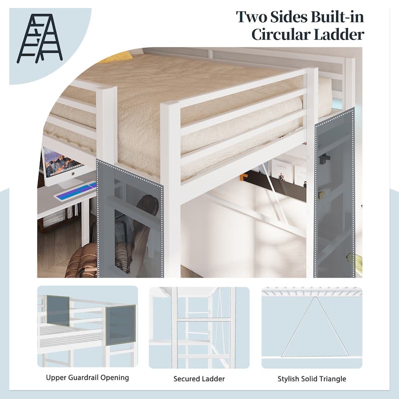 Futzca High Loft Bed Frame with Desk, Twin Size Bunk Bed
