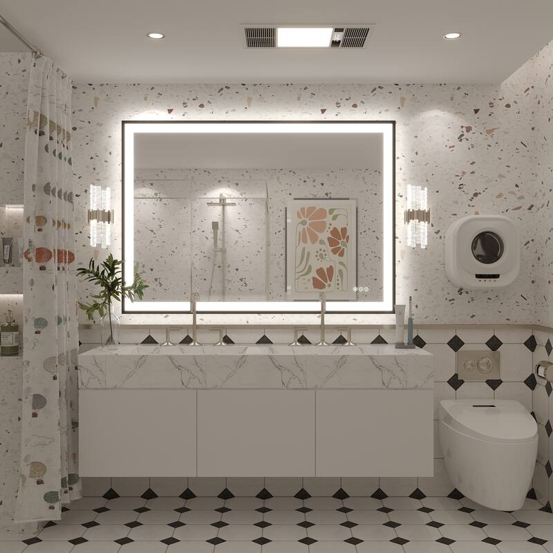 Extra Large Black Frame LED Bathroom Vanity Mirror with 3 Years Warranty and UL Certified