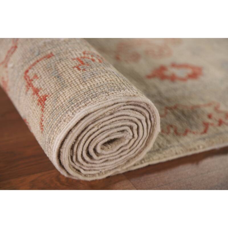 Hand Knotted Oriental 100% Wool Carpet Transitional All-Over Beige & Ivories Oushak Runner Rug - 17' 7'' X 2' 5''