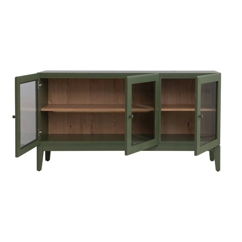 Wood Sideboard with Glass Doors and Oak Veneer Interior - 59.06"L x 15.75"W x 31.5"H
