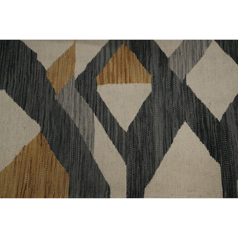 Hand Woven Oriental 100% Wool Carpet Southwestern Modern Beige & Ivories Kilim Runner Rug - 9' 9'' X 2' 8''