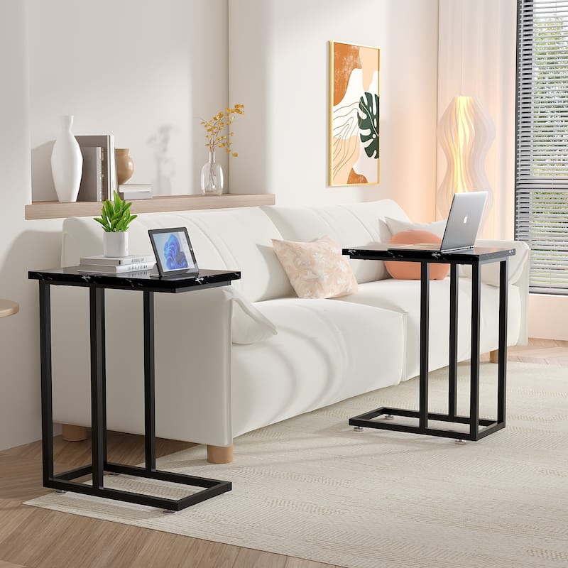 Javlergo C-Shaped Side Table, Small End Table with Metal Frame