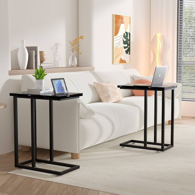 VECELO C-Shaped End Table Small Side Table Sofa Table with Metal Frame C-Shaped Couch Table Nightstand Set of 2