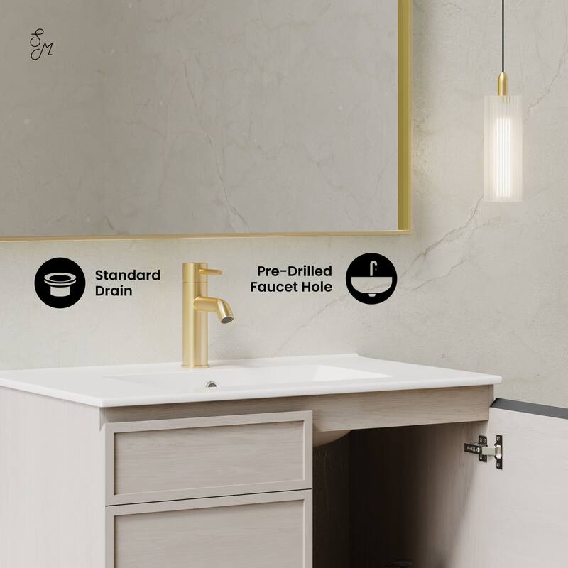 St. Tropez 30" Wall-Mounted Bathroom Vanity In White Oak With Sink Top - 30