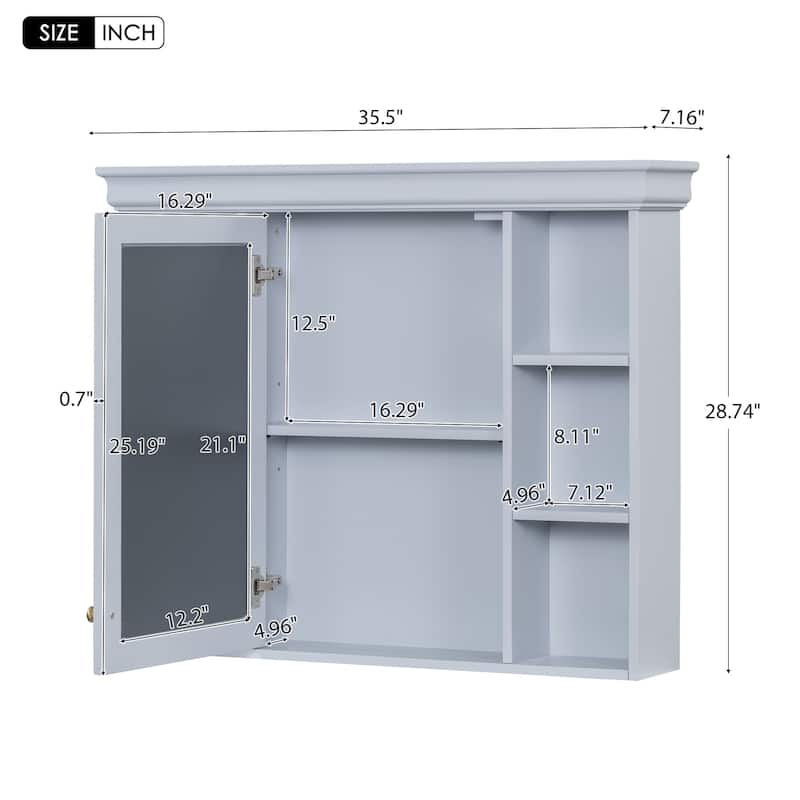 35'' X 28'' Blue Wall Mounted Bathroom Storage Cabinet With Mirror Door