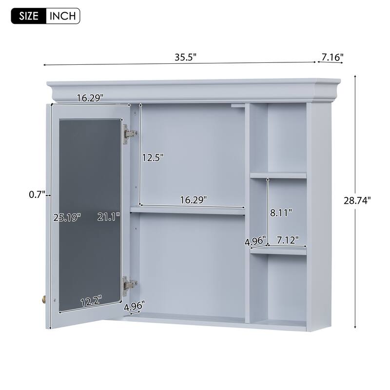 Modern Bathroom Wall Cabinet with Mirror,Medicine Cabinet with 6 Open Shelves