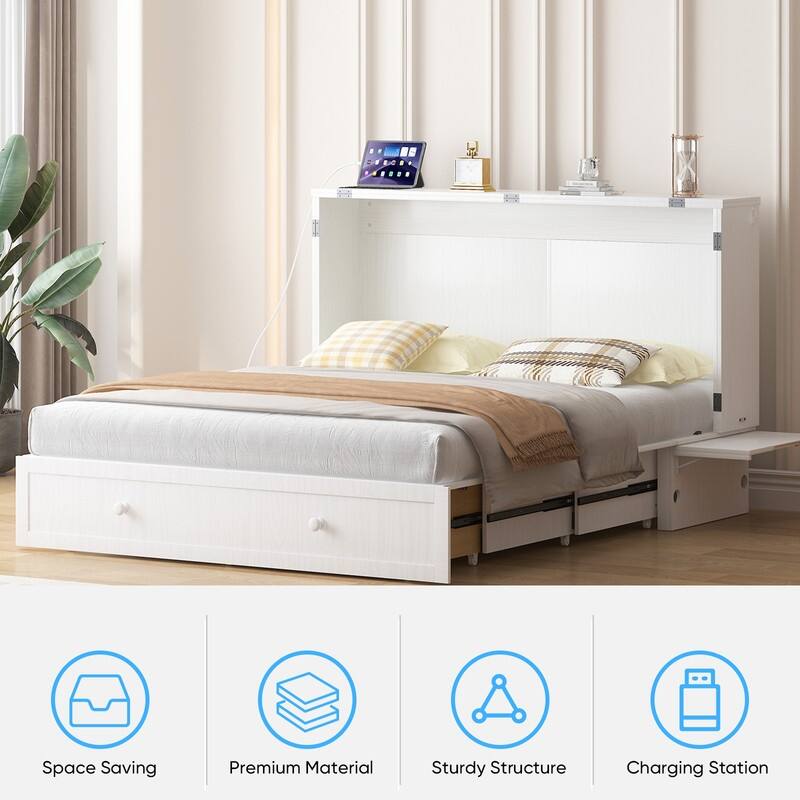 Mixoy Queen Murphy Bed Chest with Charging Station and Storage Drawer,No Mattress