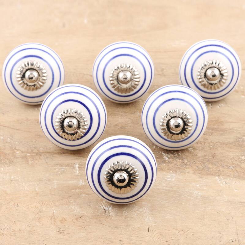 Novica Handmade Blue Loops Hand Painted Knobs (Set Of 6)
