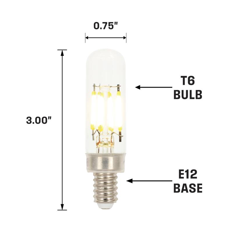 Westinghouse Lighting 2.5 Watt (25 Watt Equivalent) Clear T6 Dimmable Filament LED Light Bulb, Candelabra Base, 6 Pack