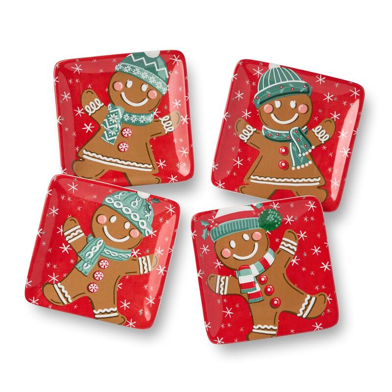 Certifed International Christmas Whimsy Gingerbread Set of 4 Canape/Appetizer/Luncheon Plates 6" Assorted Designs