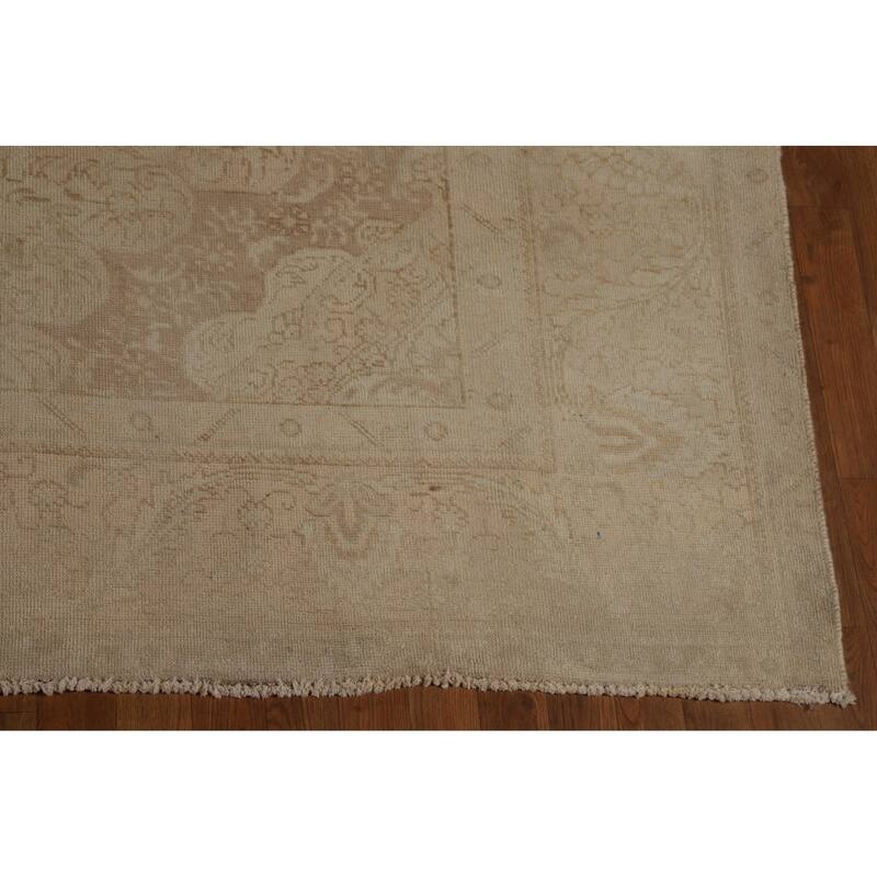 Pink & Gold Beige Tabriz Persian Vintage Rug Handmade Wool Carpet - 10'0" x 13'0"
