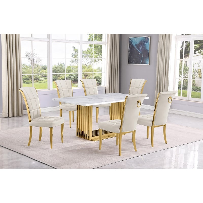 Best Quality Furniture D310/1-SC320-7 Dining Set with 68" White Marble Top