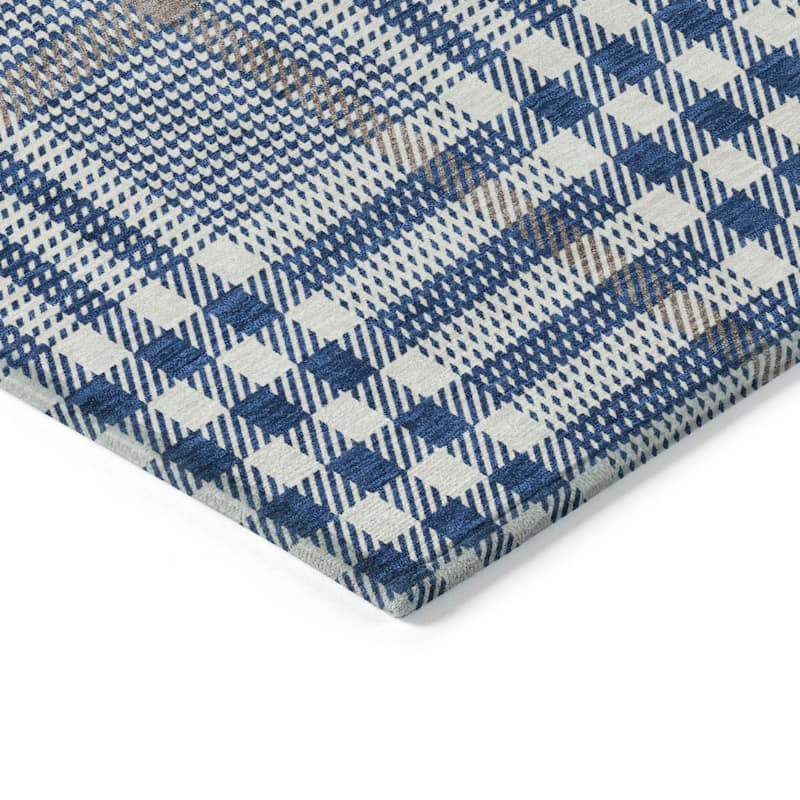 Machine Washable Indoor/ Outdoor Plaid Chantille Rug