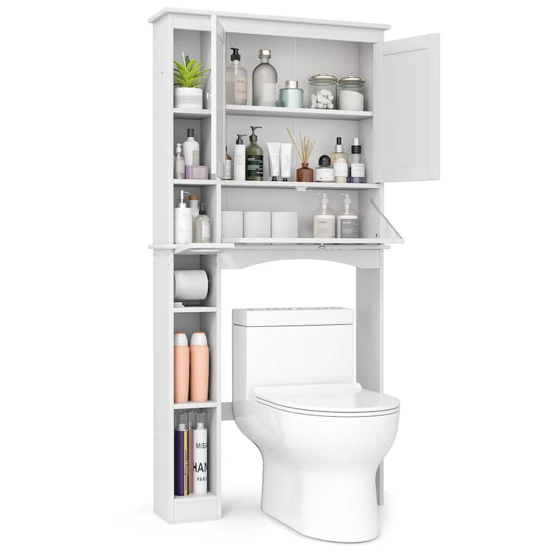 Over the Toilet Storage Cabinet with Adjustable Shelf and Bottom Bar-White - Multi