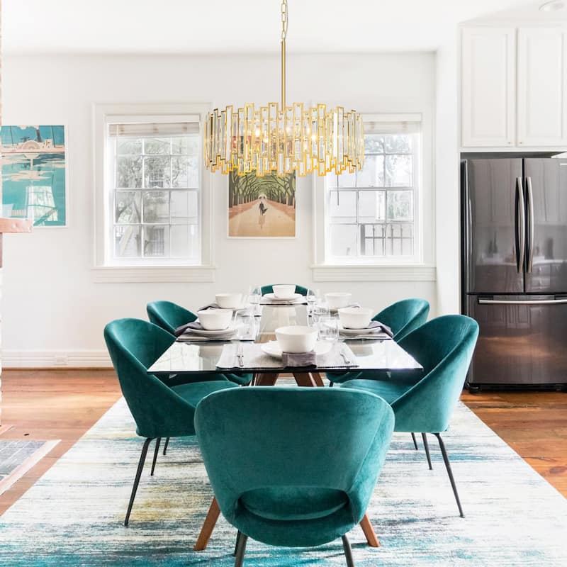 6-Light Modern Glam Crystal Chandelier Black/Gold Round Drum Chandelier for Dining Room