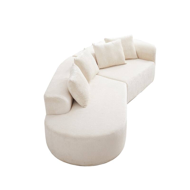 Curved Upholstered Loveseat Sofa Chenille Cloud Couch 4-Seater Chaise Lounge with 4 Throw Pillows for Living Room Recliner