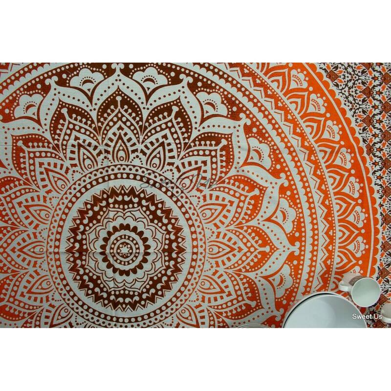 Cotton Stunning Tie Dye Floral Tablecloth Rectangle - 60 x 98 in