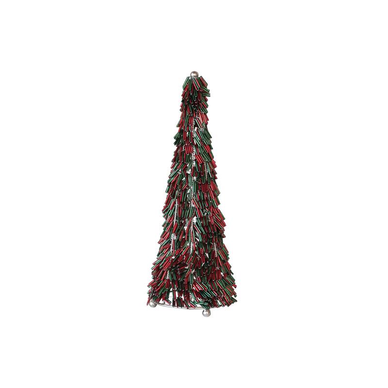 Metal and Glass Beaded Christmas Tree - Red, Green