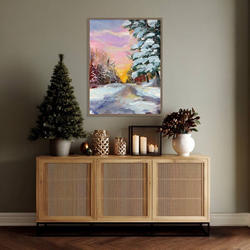 Sunset in Winter by Sandra Iafrate Framed Canvas Wall Art Print - Sylvie Dark Gold