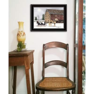 TrendyDecor4U Traditional "Dashing Through The Snow" Framed Print Wall Art by Billy Jacobs - Winter Colors , White, Red