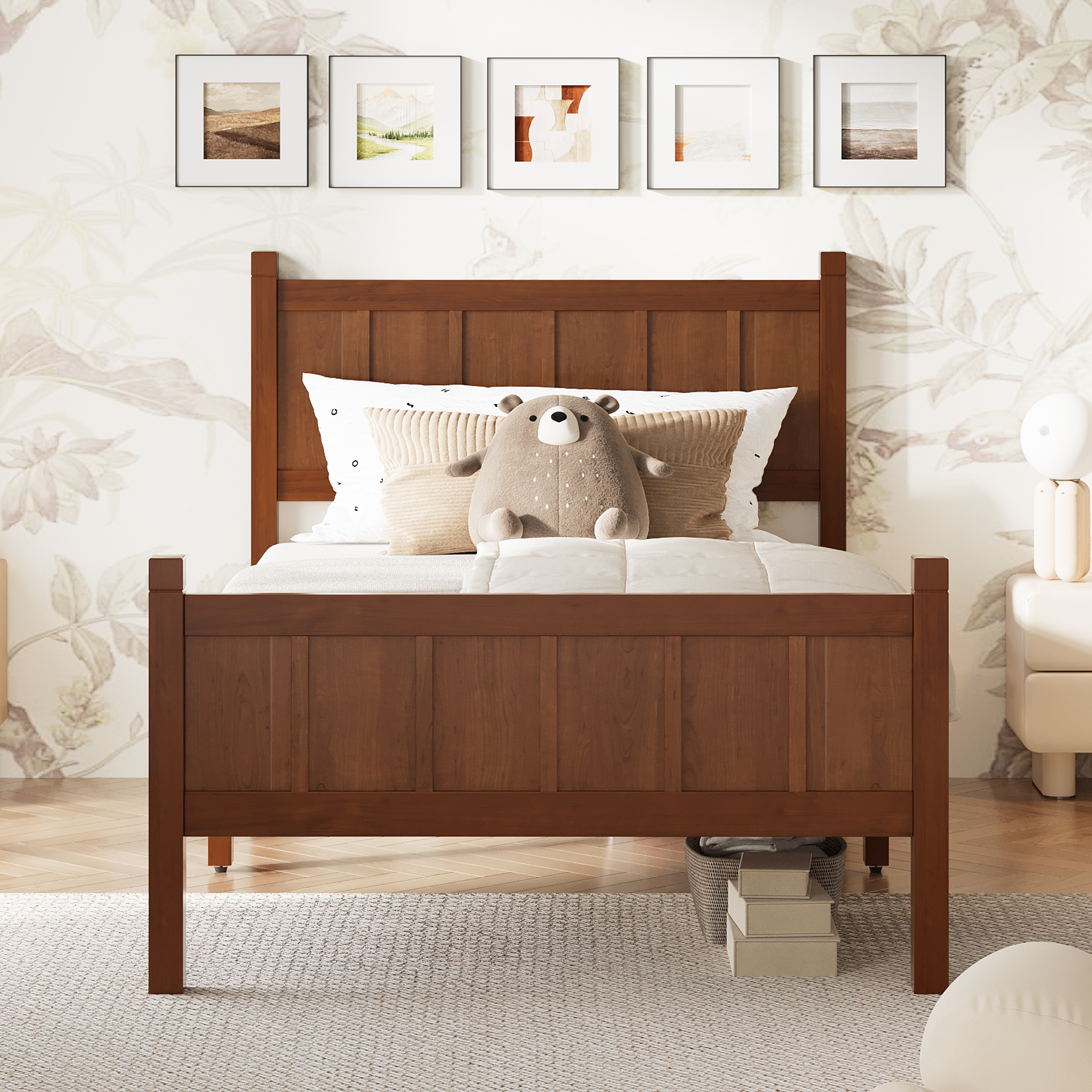 Twin/Full/Queen Platform Bed with Headboard and Footboard Wood Grain Finish