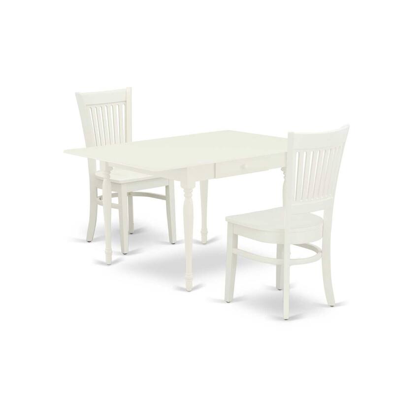 HomeStock 3-Pc Linen White Finish Rectangular Solid Wood Top With Dropleaf Dining Table Set
